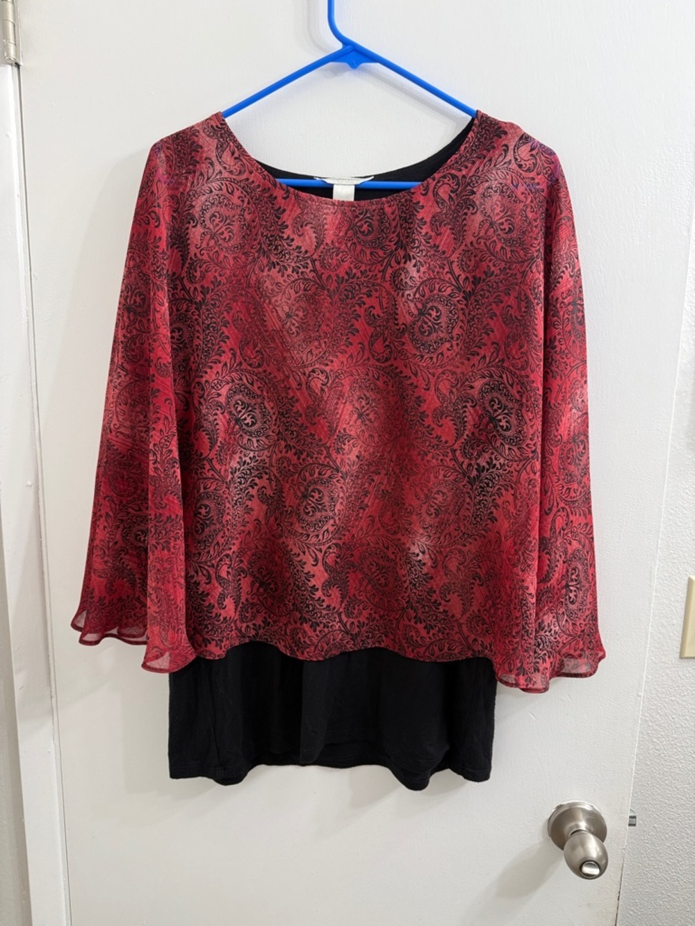 Christopher & Banks Red Paisley Overlay Tunic with Black Underlayer